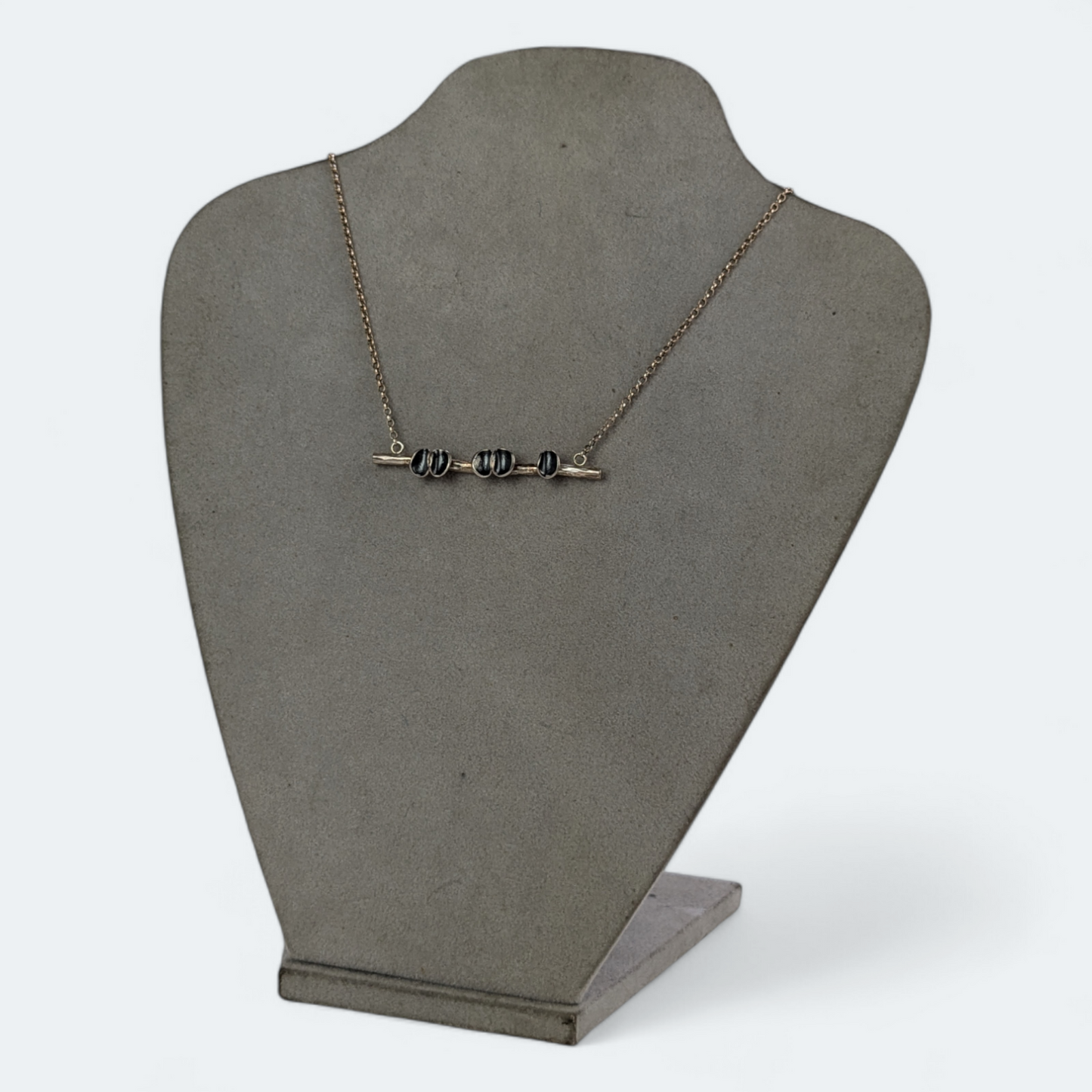 Wall, Jenifer – Oxidised Silver pods on bar Necklace