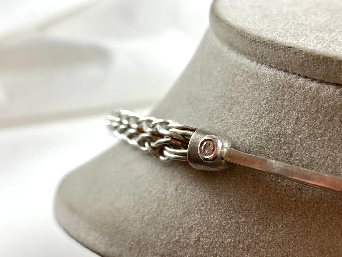 Betts, Malcolm - Silver Hand Woven Chain Necklace with Cognac Diamond Clasp