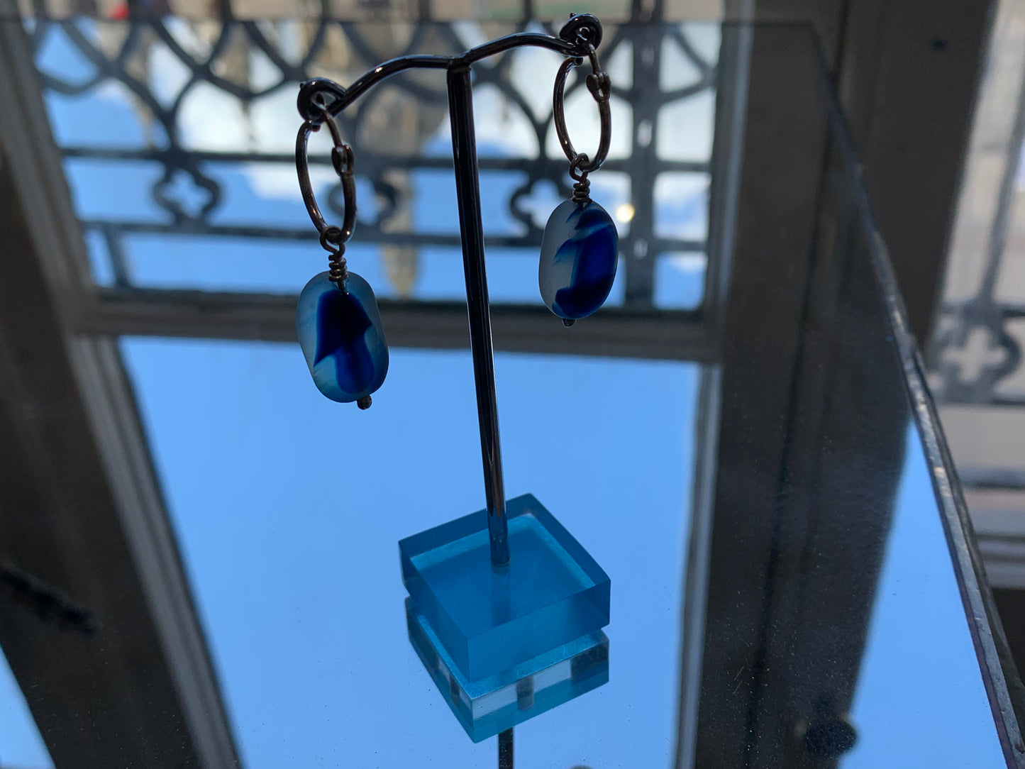 Cowen, Gina – Blue/White Sea Glass Earrings