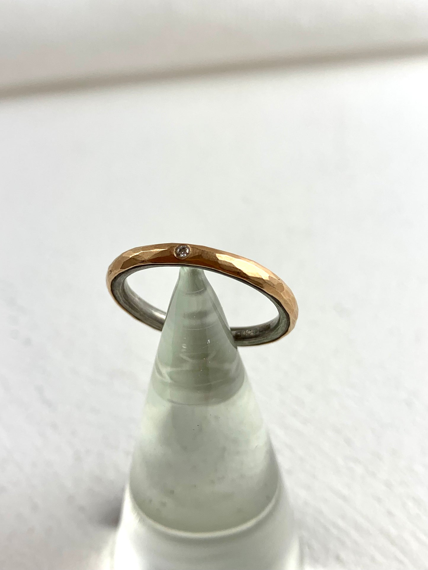 Betts, Malcolm - Silver & 18ct Rose Gold Ring with Diamond, Size L