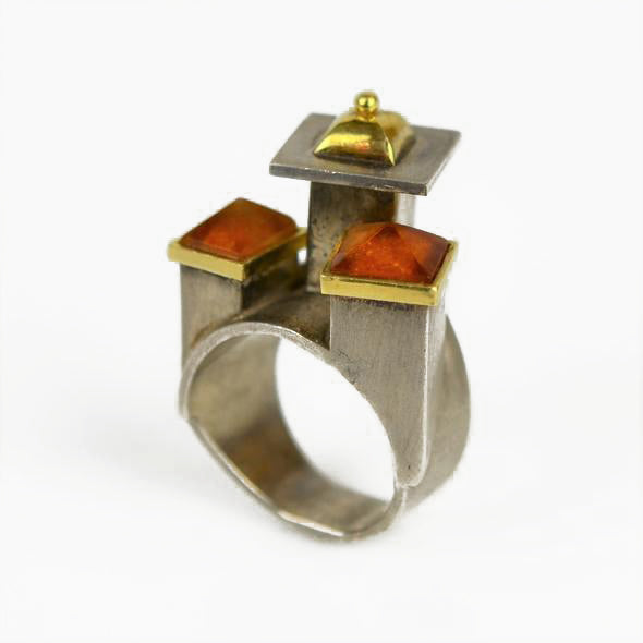 Ambery-Smith, Vicki – Silver and Gold Amber Rooftop Ring | Vicki Ambery-Smith | Primavera Gallery