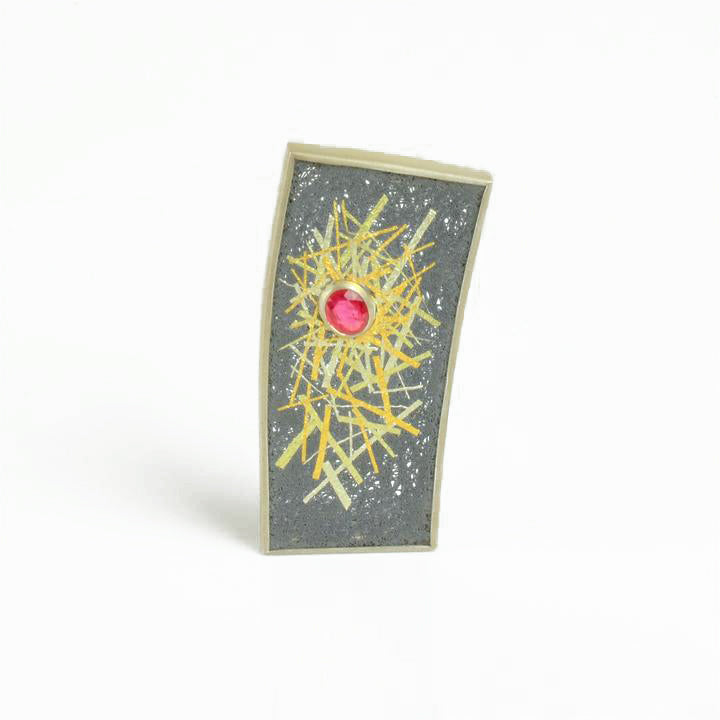 Galloway Whitehead, Gill – Silver Brooch with Ruby and Gold Detail | Gill Galloway Whitehead | Primavera Gallery