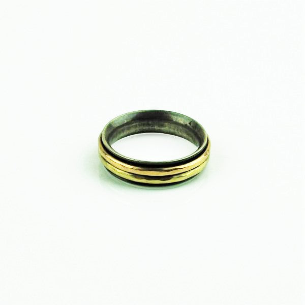 Betts, Malcolm – Silver Ring with Yellow and Rose Gold Bands | Malcolm Betts | Primavera Gallery