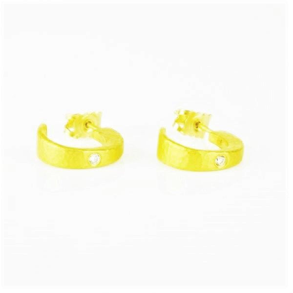 Betts, Malcolm – Gold Diamond Tapered Hoop Stud Earrings | Malcolm Betts | Primavera Gallery