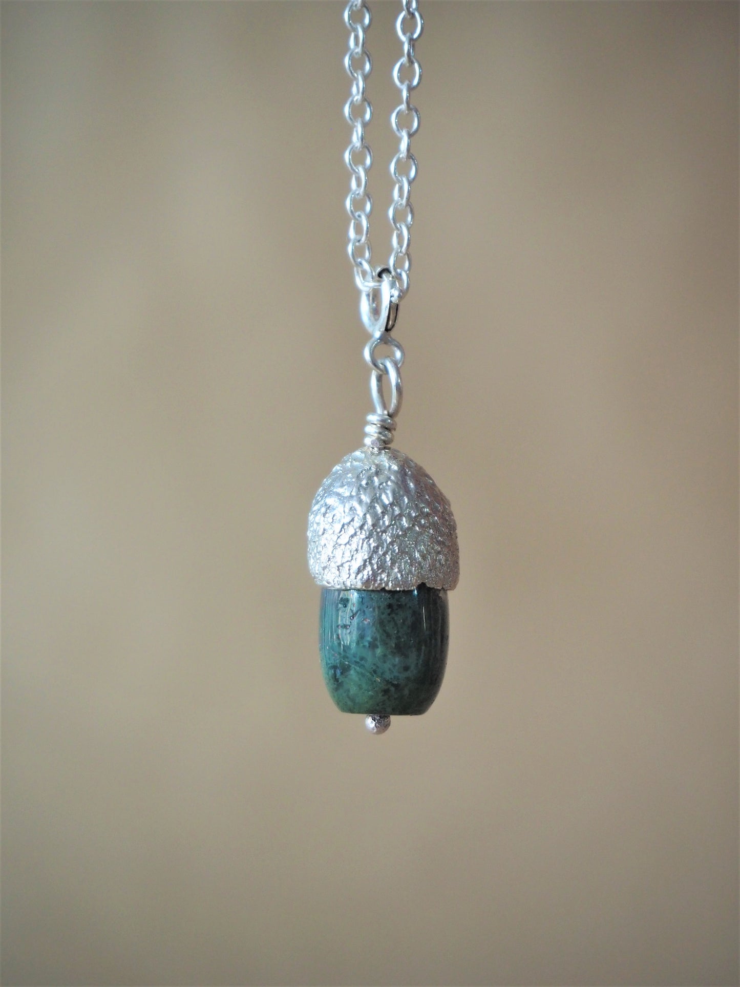 High, Charlie - Moss Agate and Silver Acorn Pendant