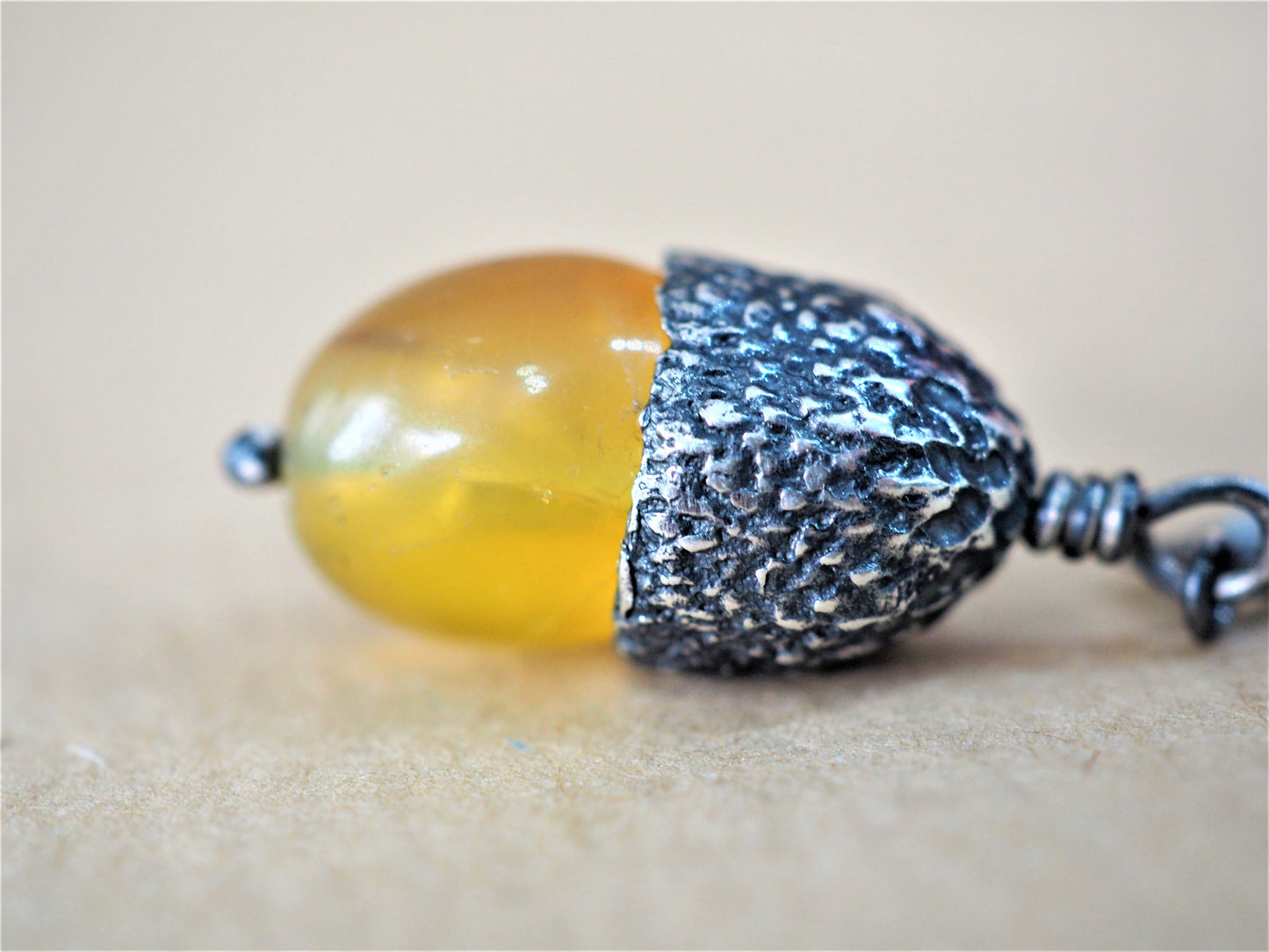 High, Charlie - Yellow Opal and Oxidised Silver Acorn Pendant