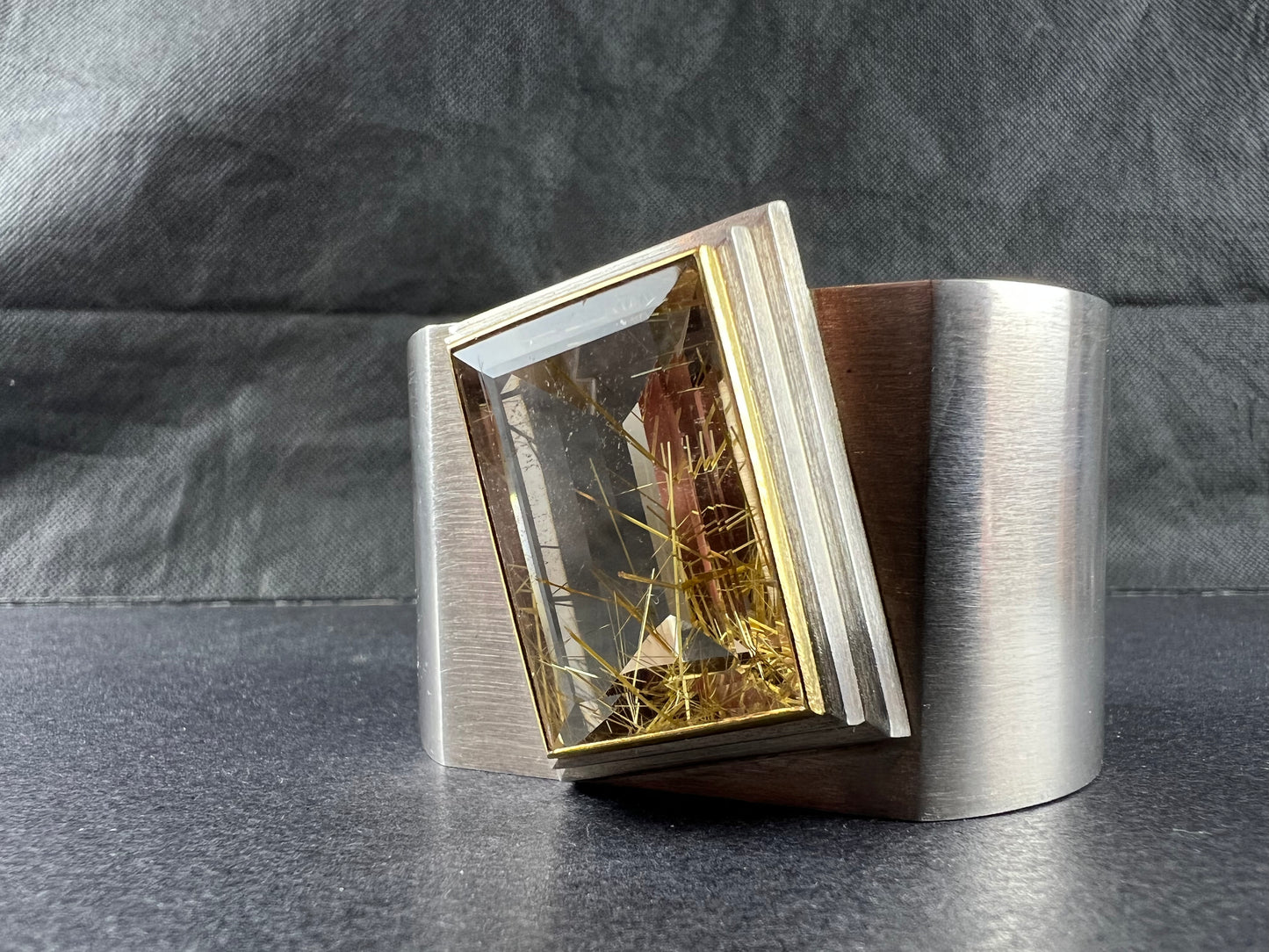 Koppmann, Josef - Silver and 24 Gold Cuff with Rutilated Quartz
