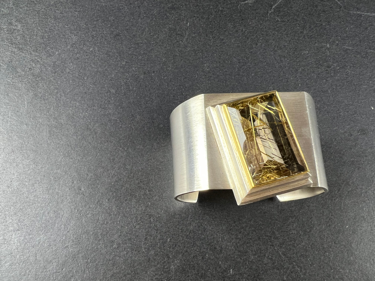 Koppmann, Josef - Silver and 24 Gold Cuff with Rutilated Quartz