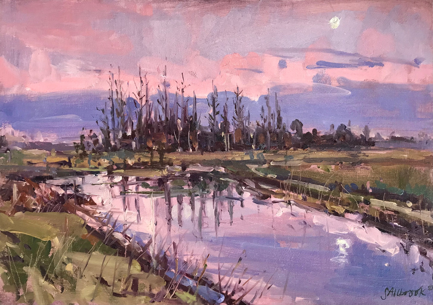 Allbrook, Sarah - 'Full Moon Rising, River Great Ouse, Cambridgeshire’