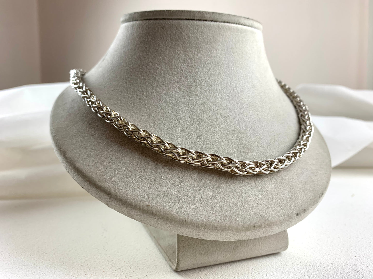 Betts, Malcolm - Silver Hand Woven Chain Necklace with Cognac Diamond Clasp