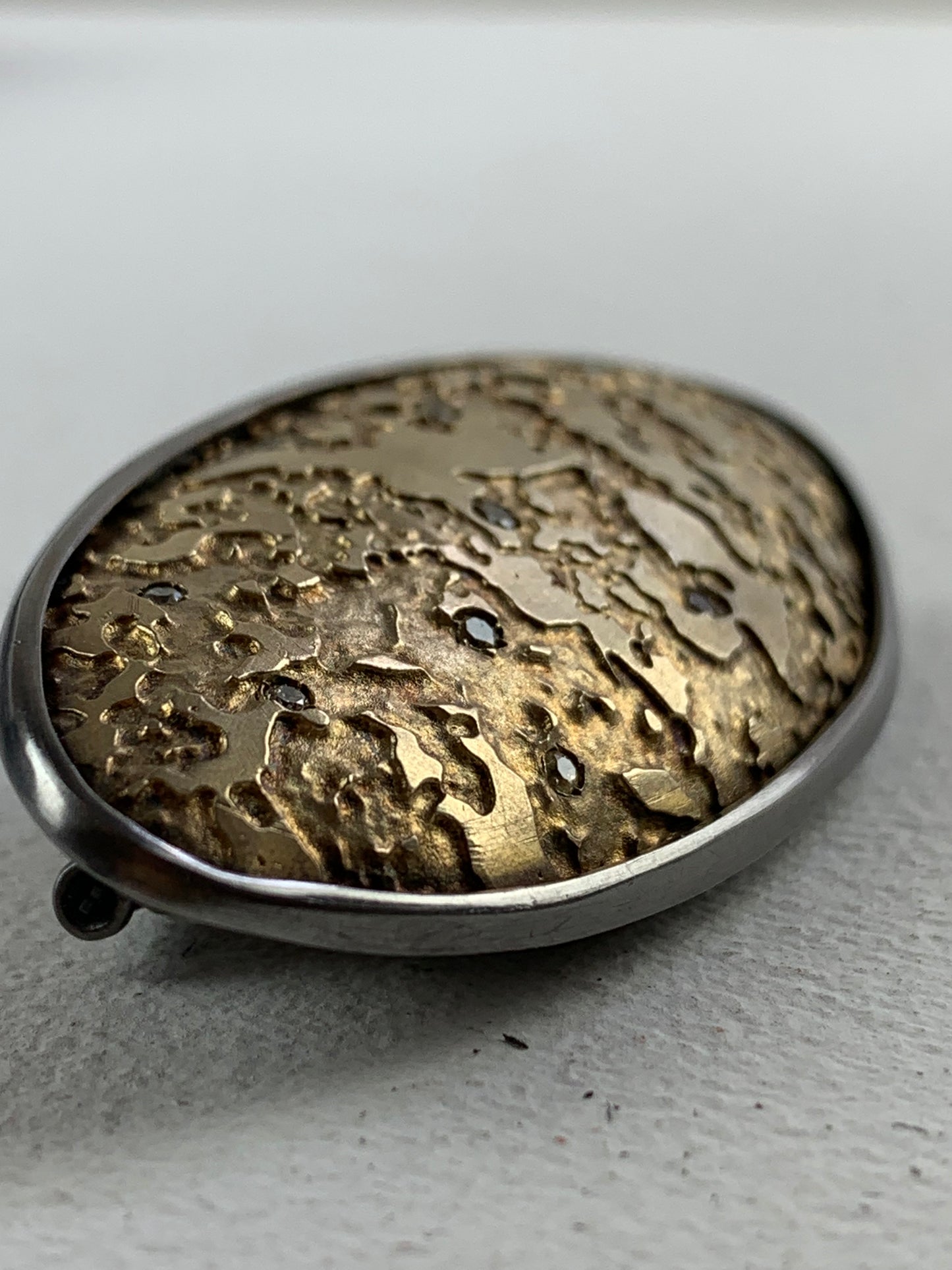 Hines, Susi - Etched Silver and Gold Vermeil Brooch with Diamonds