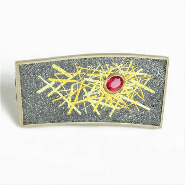 Galloway Whitehead, Gill – Silver Brooch with Ruby and Gold Detail | Gill Galloway Whitehead | Primavera Gallery
