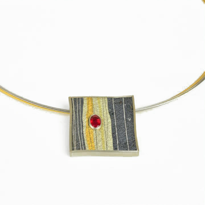 Galloway Whitehead, Gill – Silver Necklace with Ruby and Gold Overlay | Gill Galloway Whitehead | Primavera Gallery