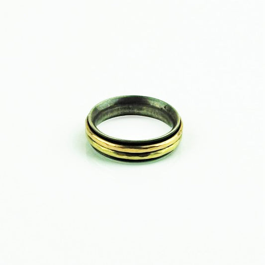 Betts, Malcolm – Silver Ring with Yellow and Rose Gold Bands | Malcolm Betts | Primavera Gallery