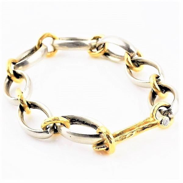 Betts, Malcolm – Oval Hammered Platinum Gold Bracelet | Malcolm Betts | Primavera Gallery