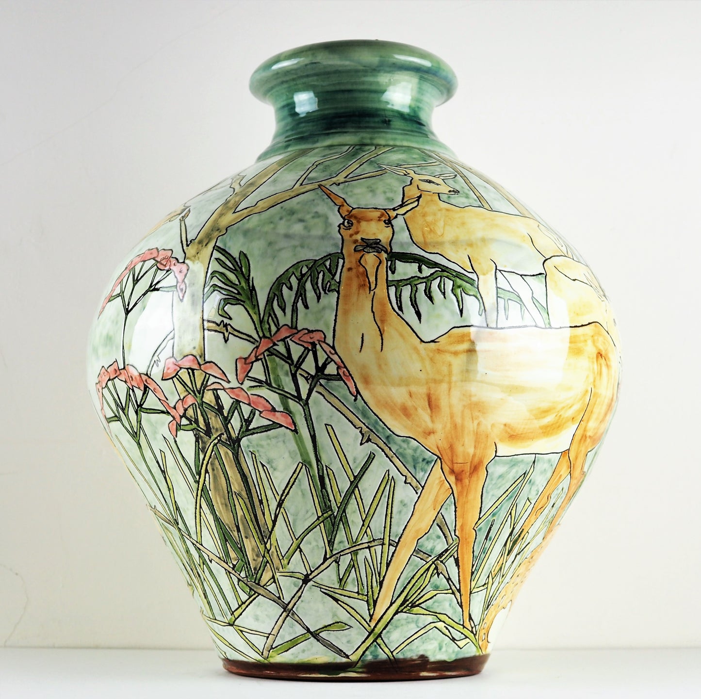 Hale, Jennie – Decorated Earthenware Vase With Deer | Jennie Hale | Primavera Gallery