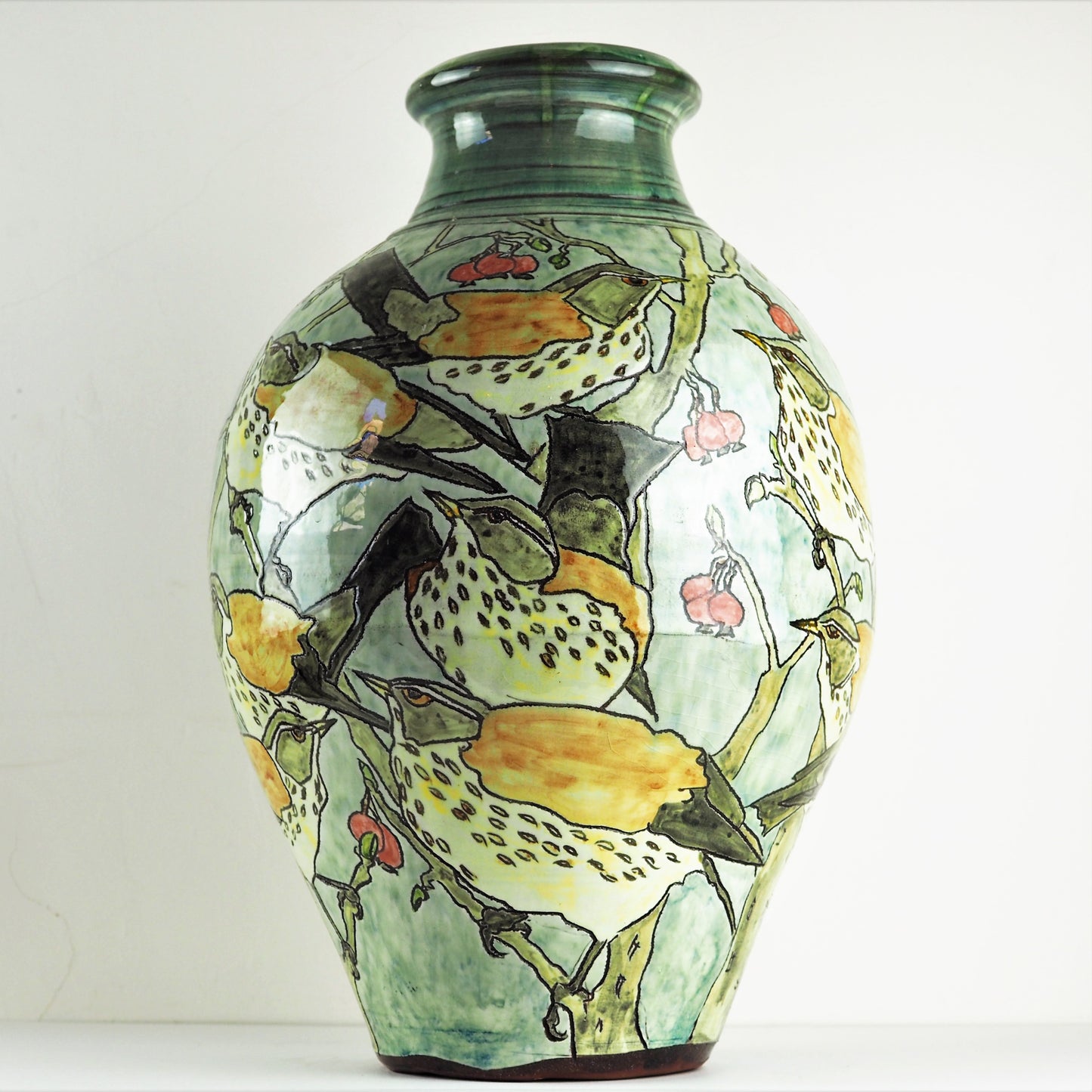 Hale, Jennie – Decorated Earthenware Vase With Birds | Jennie Hale | Primavera Gallery