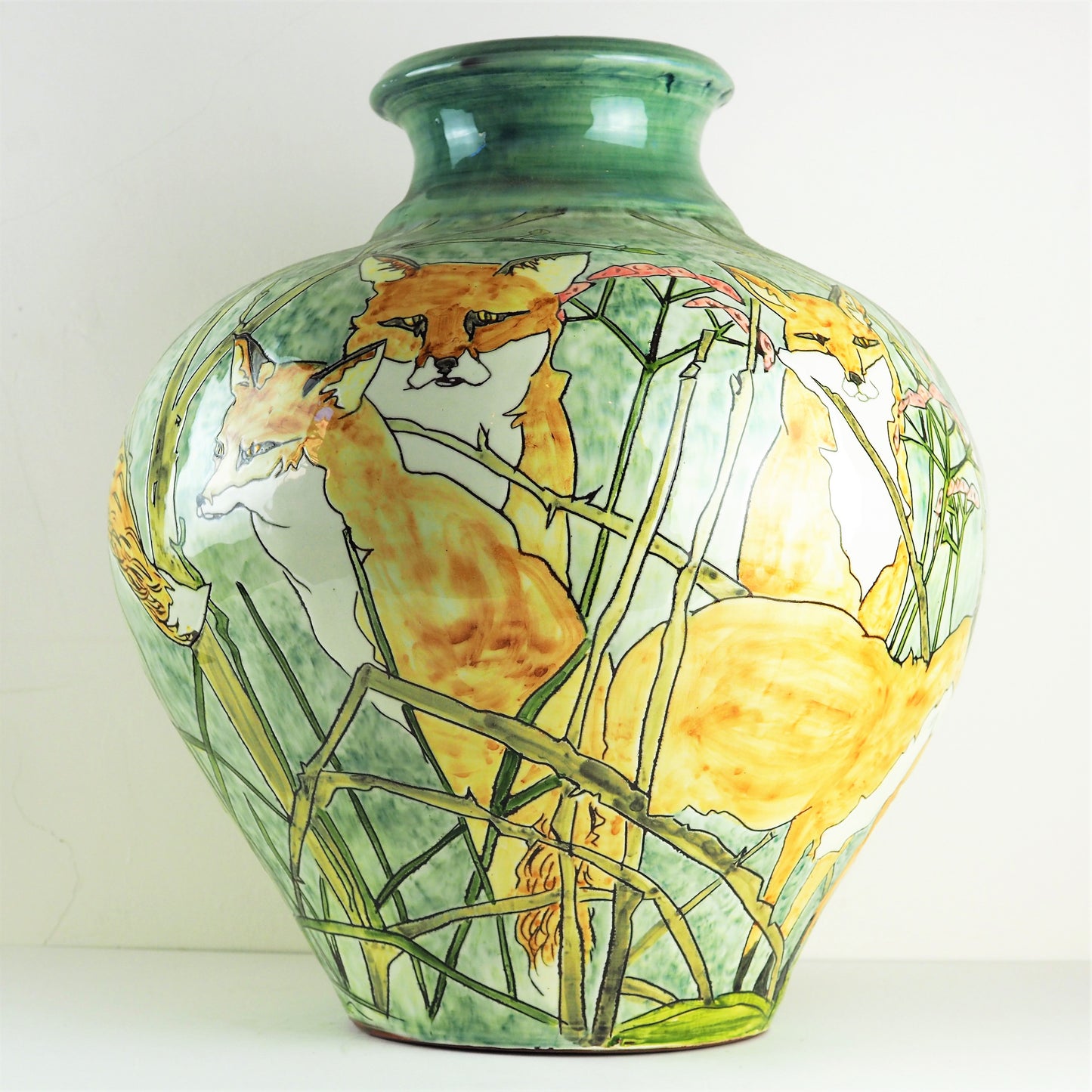 Hale, Jennie – Decorated Earthenware Vase With Foxes | Jennie Hale | Primavera Gallery