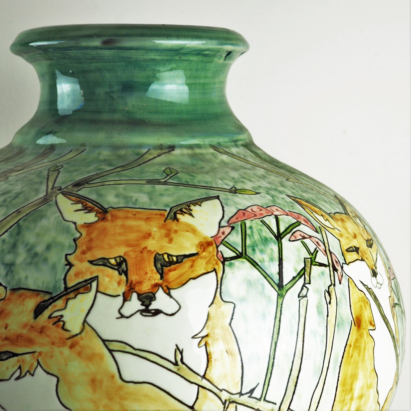 Hale, Jennie – Decorated Earthenware Vase With Foxes | Jennie Hale | Primavera Gallery