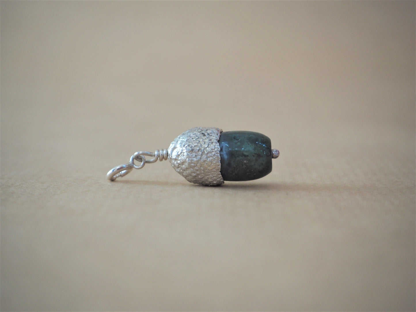 High, Charlie - Moss Agate and Silver Acorn Pendant