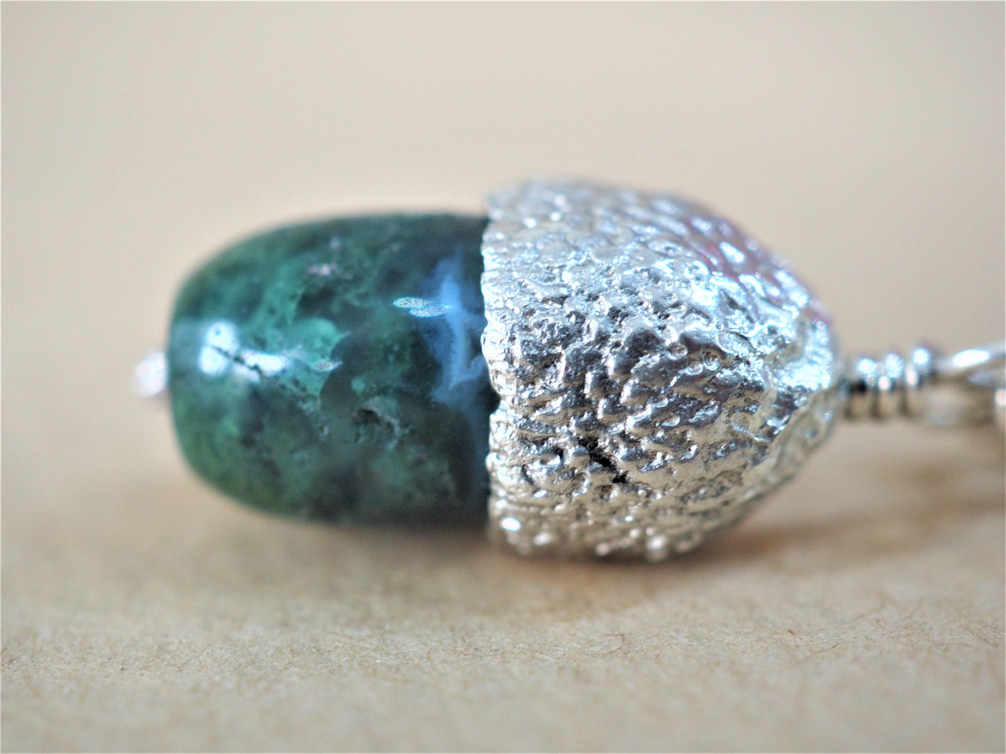 High, Charlie - Moss Agate and Silver Acorn Pendant