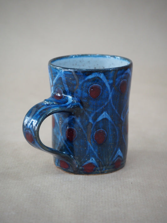 Goldsmith, Robert – Small Red, Blue & Silver Peacock Mug