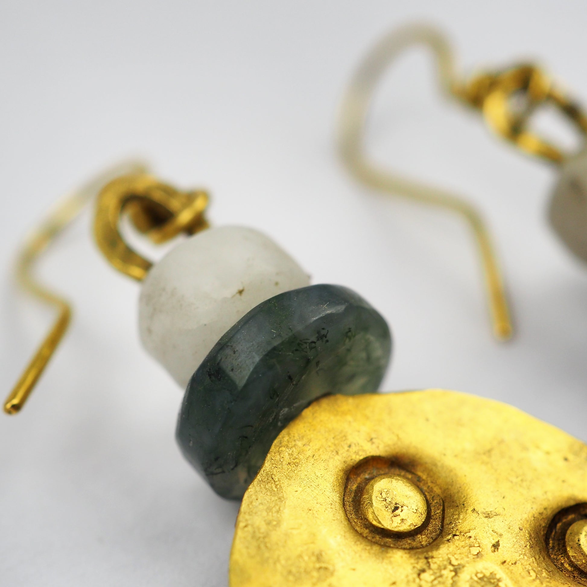 Royle, Guy – Gold, White Agate and Green Agate Earrings | Guy Royle | Primavera Gallery