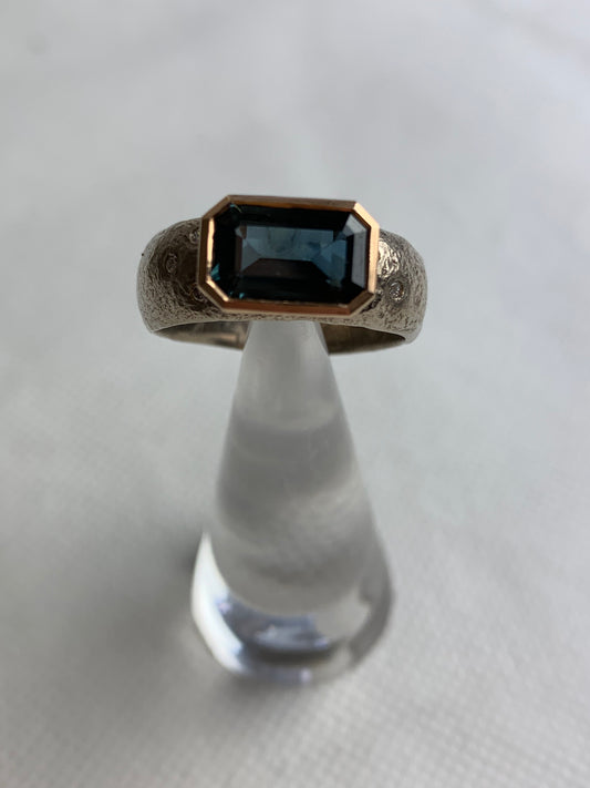 Palmer, Sarah - Teal Green Sapphire and Diamond Ring