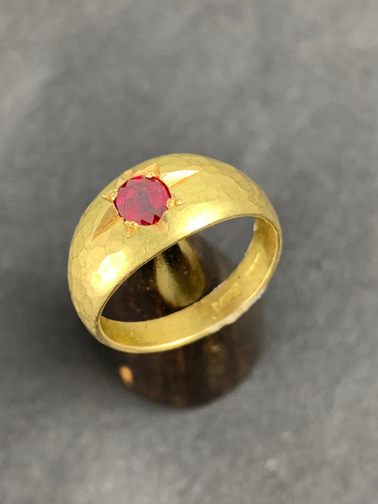 Betts, Malcolm - Gold Signet Ring with Star Set Ruby, Size K